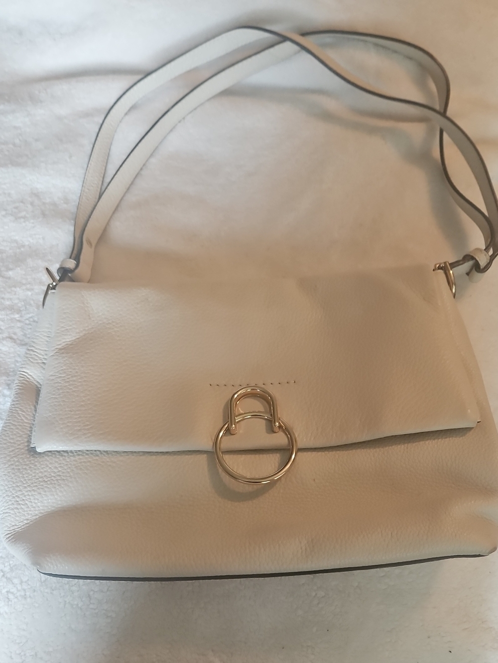 Vince Camuto Cream Leather Shoulder Bag with Gold Ring Accent